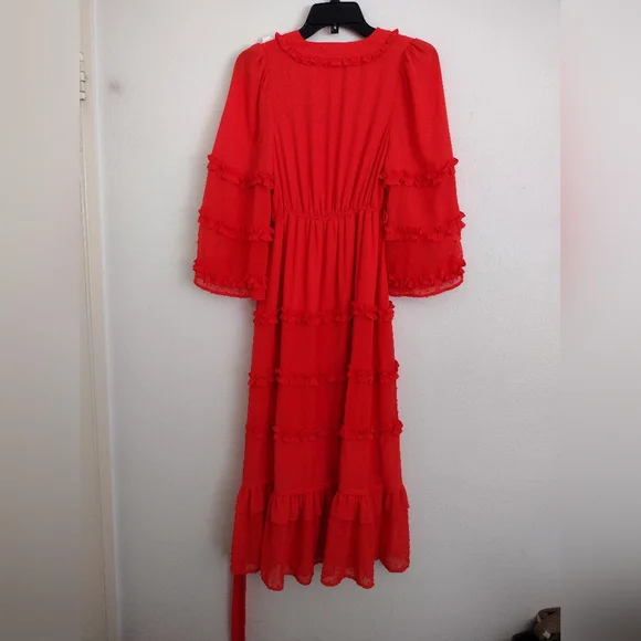 Alexis X Target Elegant Orange Angel Sleeved Tiered Ruffle Dress Size XXS - Picture 14 of 16